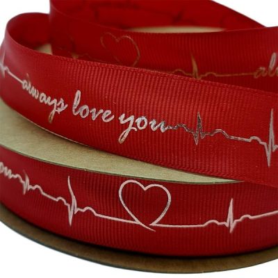 Always Love You Ribbon Grosgrain Ribbon – 2.5Cm X 45.7Mtrs / Red  |  Ribbon – Specialty Ribbon - Grosgrain Red W,Rose Gold Print