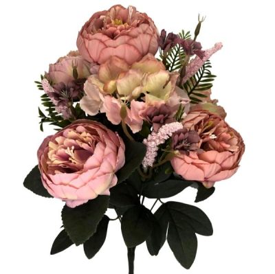 Antique Peony Hydrangea Bush – 50Cm / Pink  |  Artificial Hydrangeas Artificial Bushes Artificial Bushes