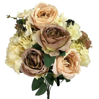 Antique Rose/Hydrangea Bush – 50Cml / Latte  |  Artificial Roses Artificial Bushes Artificial Bushes