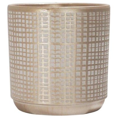 Grid Ceramic Pot With Hole & Plug / Large – 15.5Cmd X 16Cmh / Champagne  |  Ceramics & Cement Ceramics & Cement Ceramics & Cement