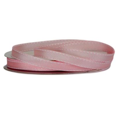 Grosgrain Stitch Ribbon – 10Mm X 25Mtr / Light Pink W/White Stitching  |  Ribbon – Grosgrain Ribbon - Grosgrain Lt Pink