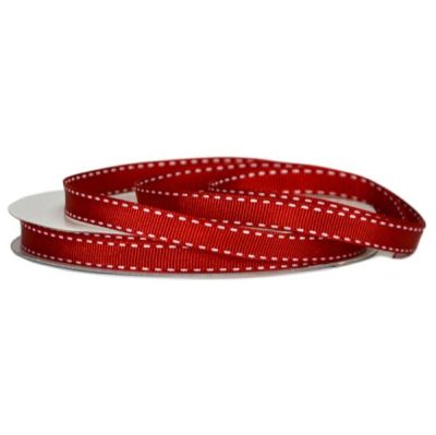 Grosgrain Stitch Ribbon – 10Mm X 25Mtr / Red W/White Stitching  |  Ribbon – Grosgrain Ribbon - Grosgrain Avocado