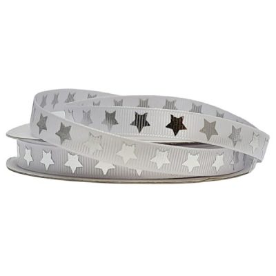 Grosgrain With Metallic Stars – 10Mm X 25Mtr / White With Silver  |  Ribbon – Specialty Christmas Ribbon & Wrap Christmas Ribbon & Wrap