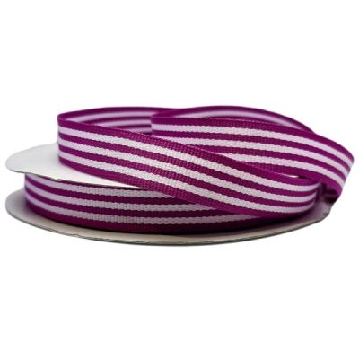 Grosgrain Woven Stripe Ribbon – 15Mm X 25Mtr / Purple & White  |  Ribbon – Grosgrain Ribbon - Grosgrain Purple,White