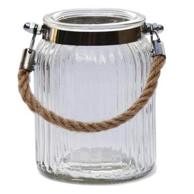 Hurricane Glass Vase With Rope Handle / 14.5Cm H  |  Glass Jars Glass Cylinder Vases Glass Cylinder Vases