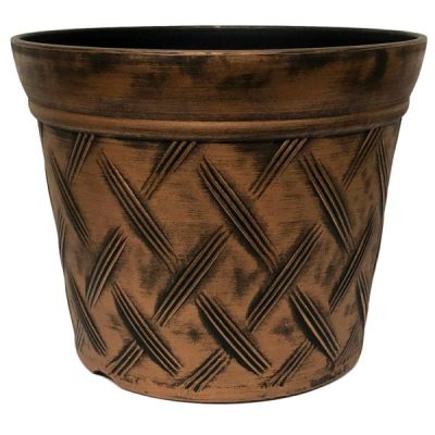 Large Round Criss Cross Plastic Pot – Top 35.5Cm X 28Cmh / Copper  |  Plastic & Resin Pots & Baskets Copper