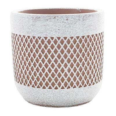 Med Lattice Cement Vase – 11.5Cmd X 11.5Cmh / White Wash  |  Ceramics & Cement Ceramics & Cement Ceramics & Cement