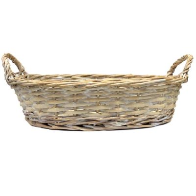 Oval Willow Tray W/Ear Handles – 35Cm L X 27Cm W X 8Cm H / White Wash  |  Hamper Baskets Hamper Baskets Hamper Baskets