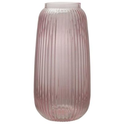 Pink Ribbed Rimmed Cylinder Vase / 30Cmh  |  Glass Cylinder Vases Coloured Glass Vases Coloured Glass Vases