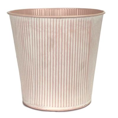 Pinstripe Round Metal Bucket – Top: 15Cmd, Base: 11Cmd X 14.5Cmh / Pink/White  |  Metal & Tin Metal & Tin Metal & Tin