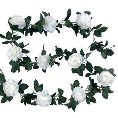 Premium Peony Garland X 10 Flowers – 230Cml / White  |  Artificial Garlands Greenery Artificial Garlands