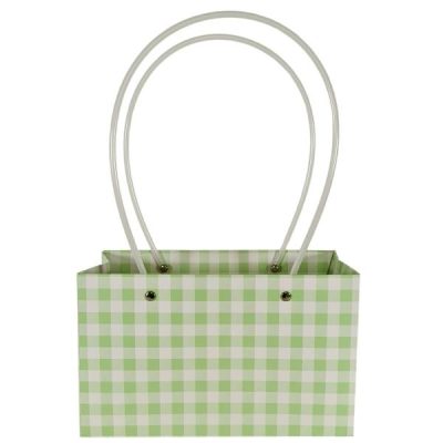 Rectangle Laminated Cardboard Flower Bag – 22Cm X 10Cm X13Cm / Green & White Check  |  Gift & Flower Bags Gift & Flower Bags Gift & Flower Bags