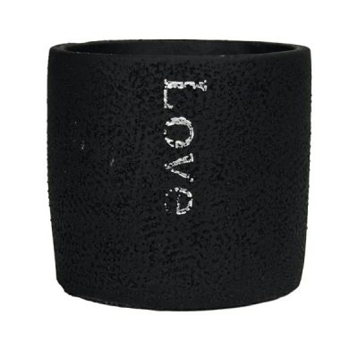 Round Black Cement Vase W/"Love" Print – 12.5Cmdiam X 11.5Cmh  |  Ceramics & Cement Ceramics & Cement Ceramics & Cement