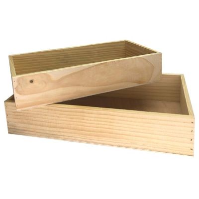 S/2 Wooden Rectangle Tray – Lg: 35Cml X 20Cmw X 7Cmh / Natural  |  Wood Trays And Boxes Pots & Baskets Natural