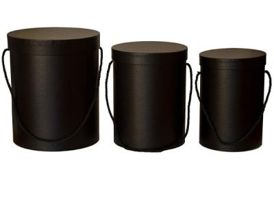 S/3 Cardboard Cylinder Box – Lg: 22.8Cmd X 27Cmh / Black  |  Hat Boxes Gift Packaging Black