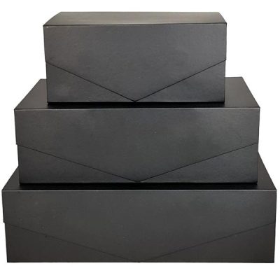 S/3 Rect Folding Gift Boxes – Lge: 35Cm X 23Cm X 10Cmh / Black  |  Magnetic Boxes Gift Packaging Black