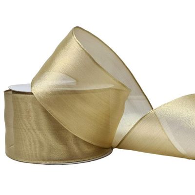 Shimmer Organza Ribbon W/Wired Edge – 63Mm X 22.8Mtrs / Gold  |  Ribbon – Specialty Christmas Ribbon & Wrap Christmas Ribbon & Wrap