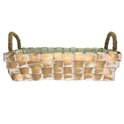 Washed Gold Tray W/Rope Handles – 35Cml X 25Cmw X 9Cmh / White / Washed Gold  |  Hamper Baskets Hamper Baskets Hamper Baskets