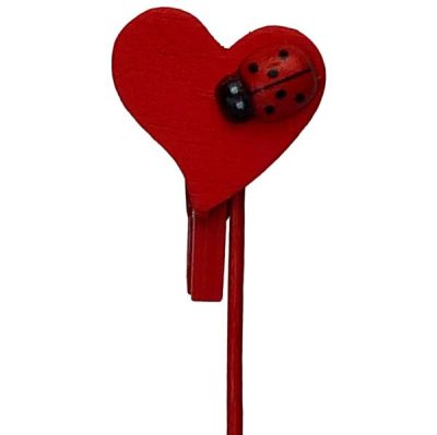 Wooden Heart Peg/Pick W/Ladybug X 10Pcs – 26Cml  |  Novelty Picks & Blackboards Florist Supplies Novelty Picks & Blackboards