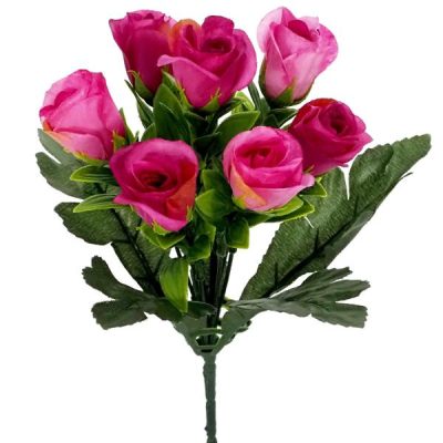 Leah Rose Bud Bush – 27Cml / Dark Pink  |  Artificial Roses Artificial Budget Range Artificial Budget Range