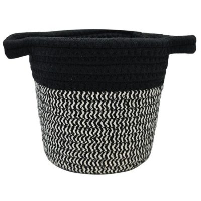 Round Woven Planter With Handles – 16Cmd X 16Cmh / Black/White  |  Flower & Plant Baskets Flower & Plant Baskets Black,White