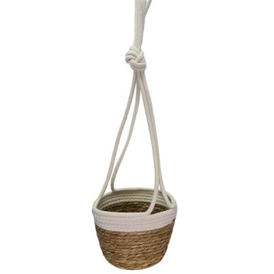 Woven Hanging Basket Top: 20Cmd X 16Cmh / Natural & White  |  Flower & Plant Baskets Pots & Baskets Flower & Plant Baskets