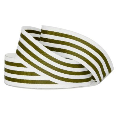 Grosgrain Woven Stripe Ribbon – 38Mm X 25Mtr / Avocado & White  |  Ribbon – Grosgrain Ribbon - Grosgrain Ribbon - Grosgrain